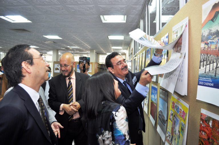 Ambassador of Japan in Pakistan viewing the Japanese Calendars Exhibition at Quid-i-Azam University, Islamabad